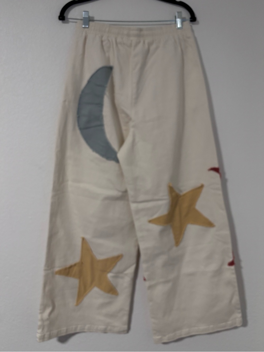Mello Cream Wide-Leg Pants with Sun, Moon & Star Appliqués Size M New - Picture 3 of 6